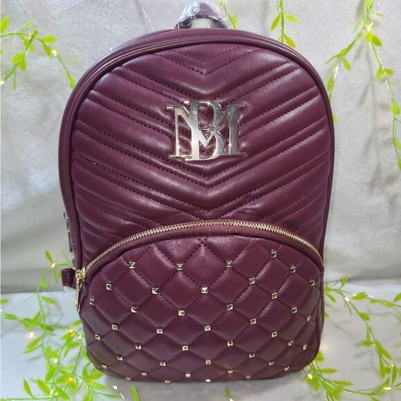 NWT Badgley Mischka Pocket Studded Backpack in Plum - Picture 2 of 14